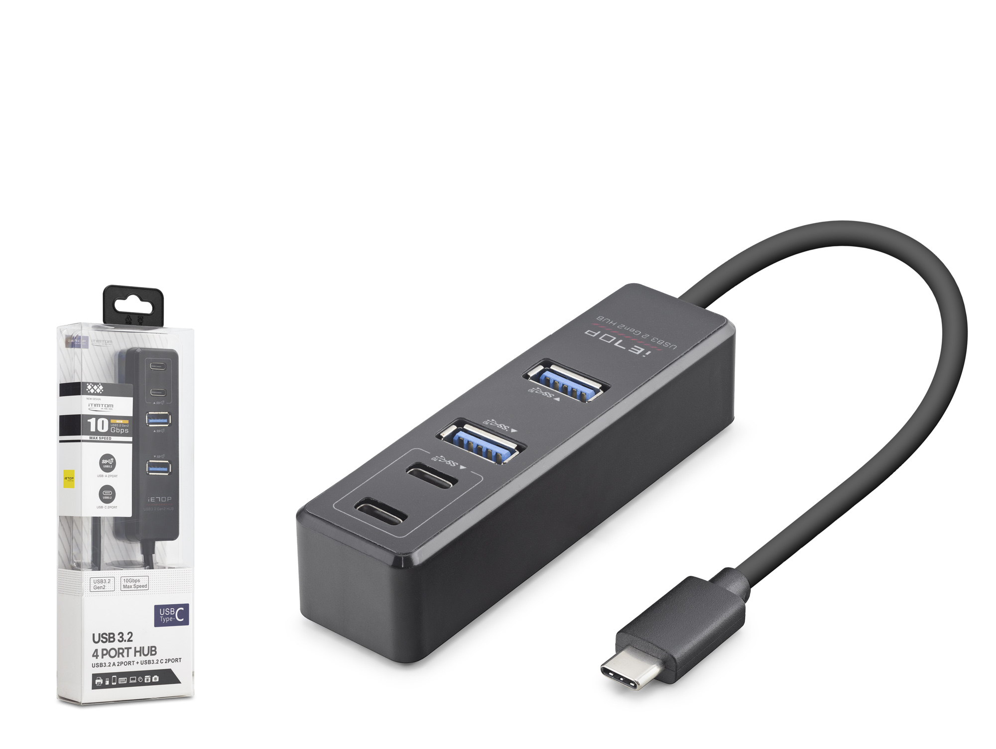 iETOP TU1009 Type-C 3.2 Gen2 Hub 4 Port 10 Gbps Siyah