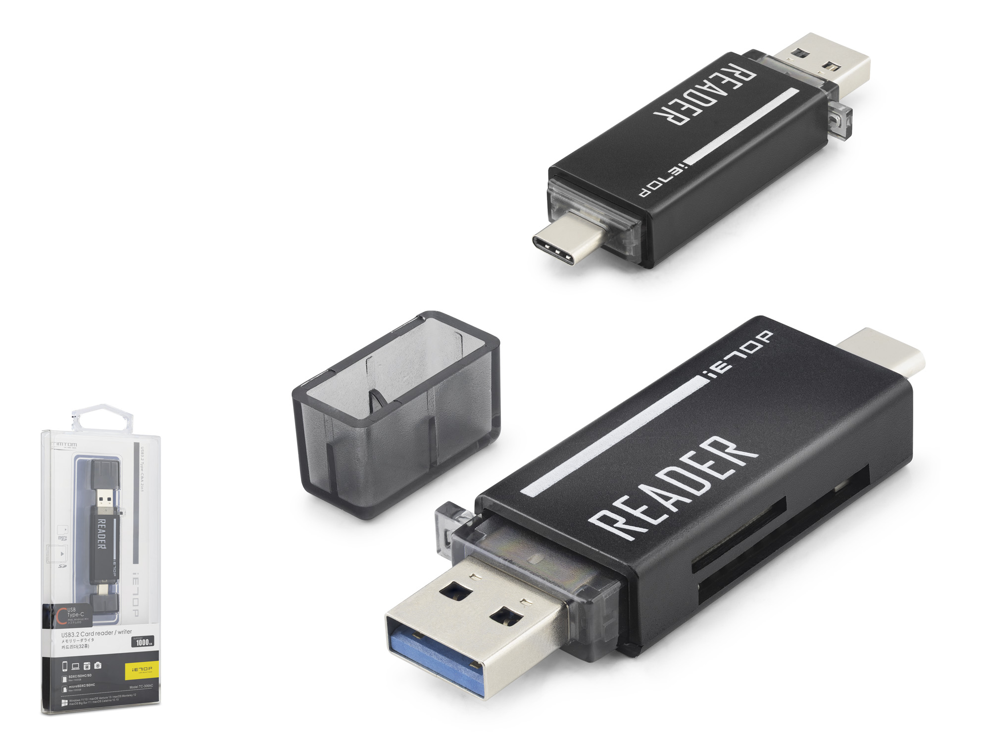 iETOP TC306AC USB Type-C 3.2 Gen1 Kart Okuyucu SD MicroSD 5 Gbps Siyah