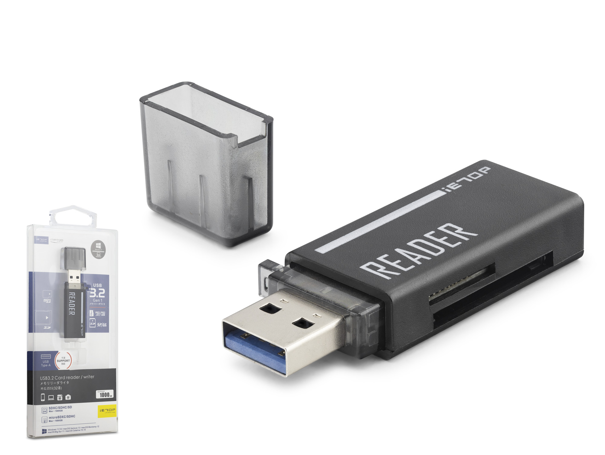 iETOP C306 USB Type-C 3.2 Gen1 Kart Okuyucu SD MicroSD 5 Gbps Siyah
