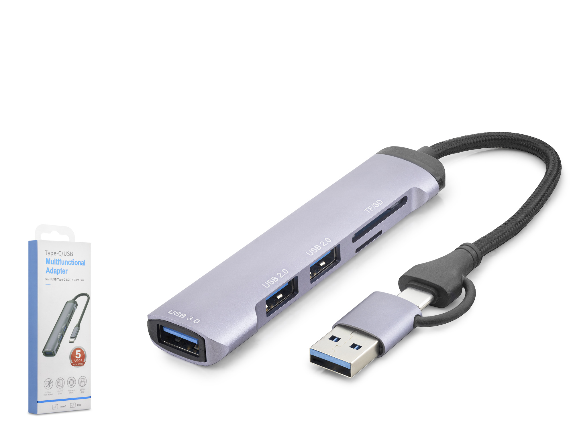 HADRON HDX7900 USB Type-C 3.0 Combo Hub Kart Okuyucu 5 Port 5 Gbps Gri