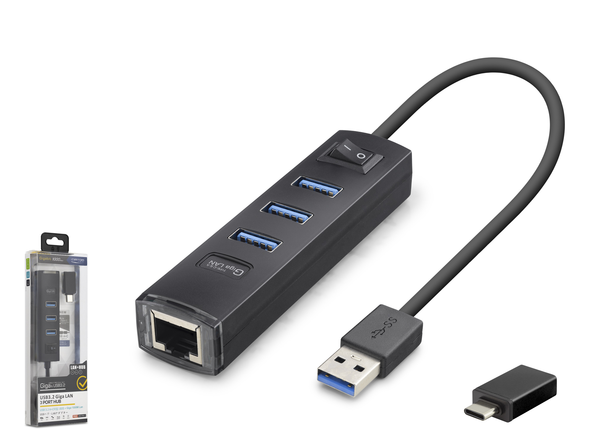 iETOP RJ4503 USB Type-C 3.2 Gen1 Combo Anahtarlı Hub Gigabit LAN 4 Port 5 Gbps Siyah