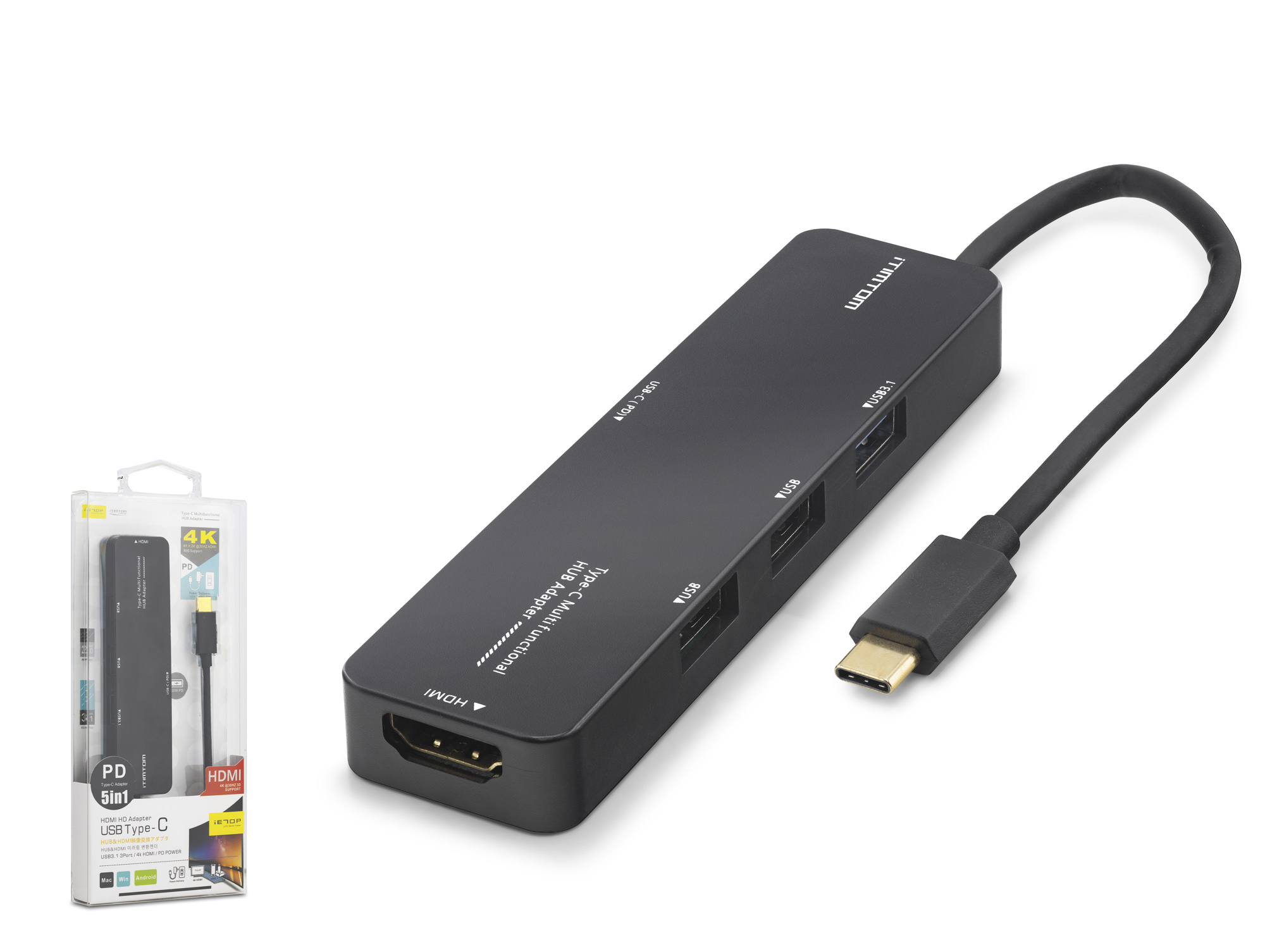 iETOP TUH305 Type-C 3.2 Gen1 Combo Hub PD HDMI 4K 5 Port 5 Gbps Siyah