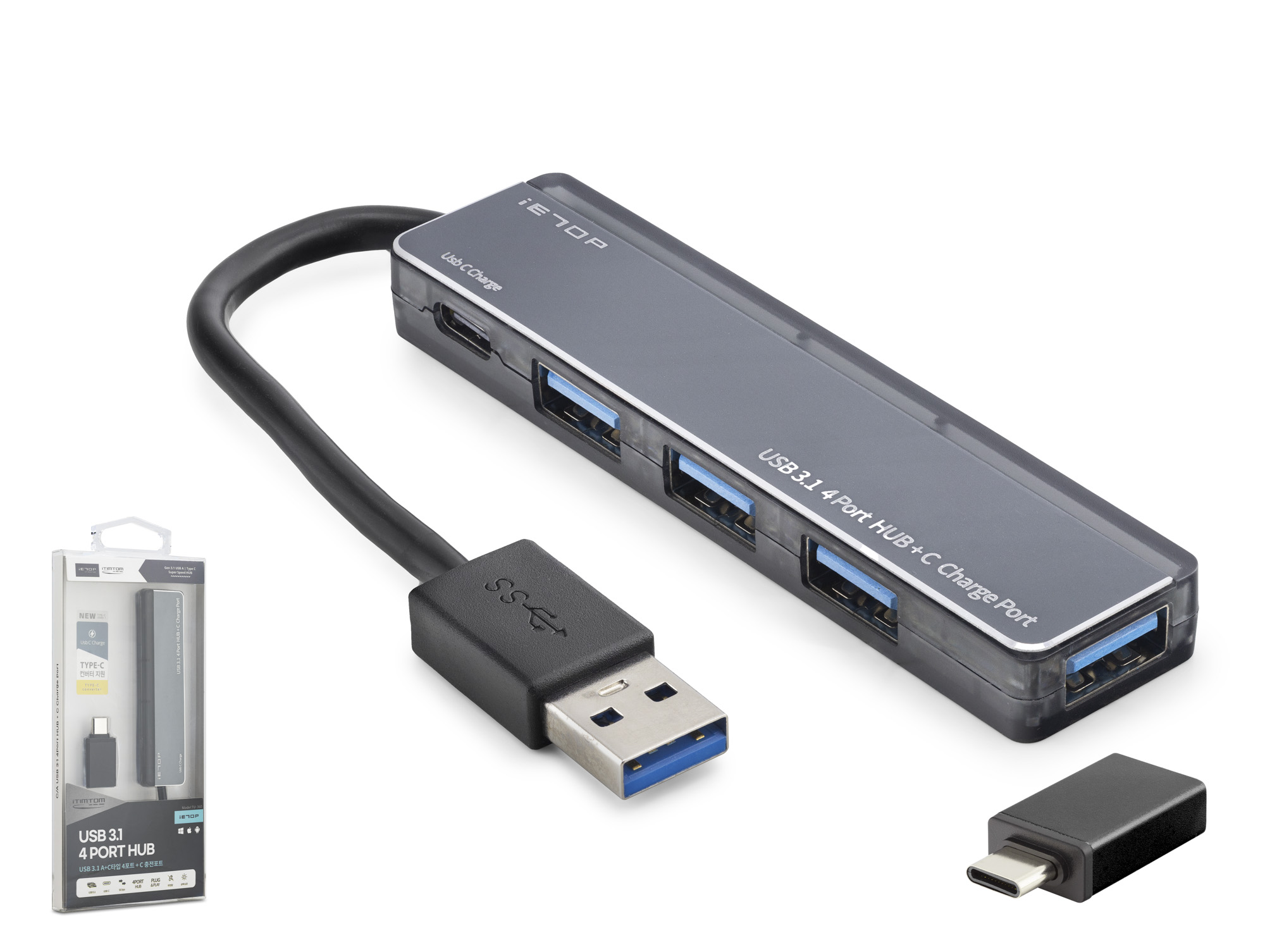 iETOP TU360 USB Type-C 3.1 Gen1 Hub 4 Port 5 Gbps Gri