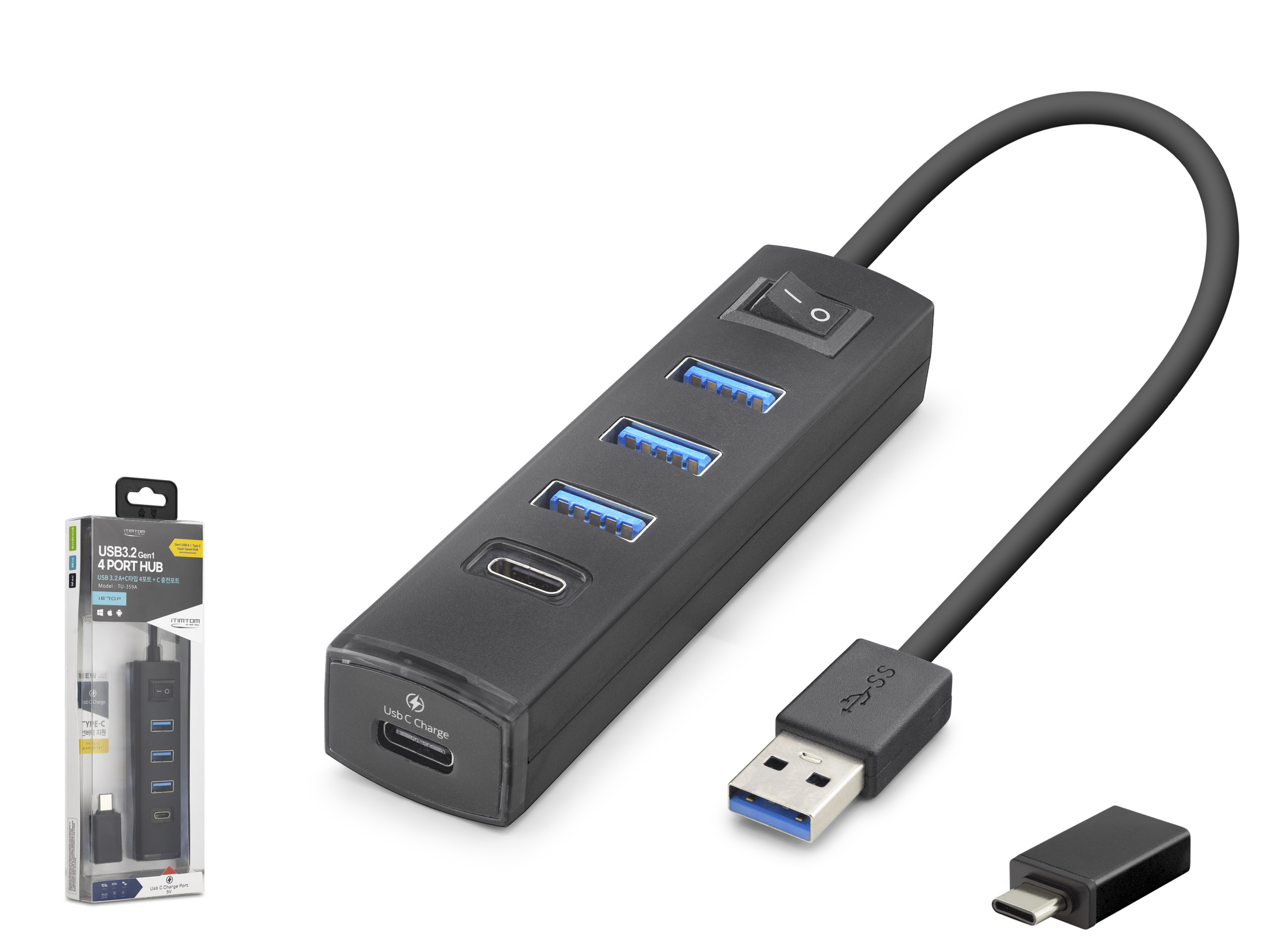 iETOP TU359 USB Type-C 3.2 Gen1 Anahtarlı Hub 4 Port 5 Gbps Siyah