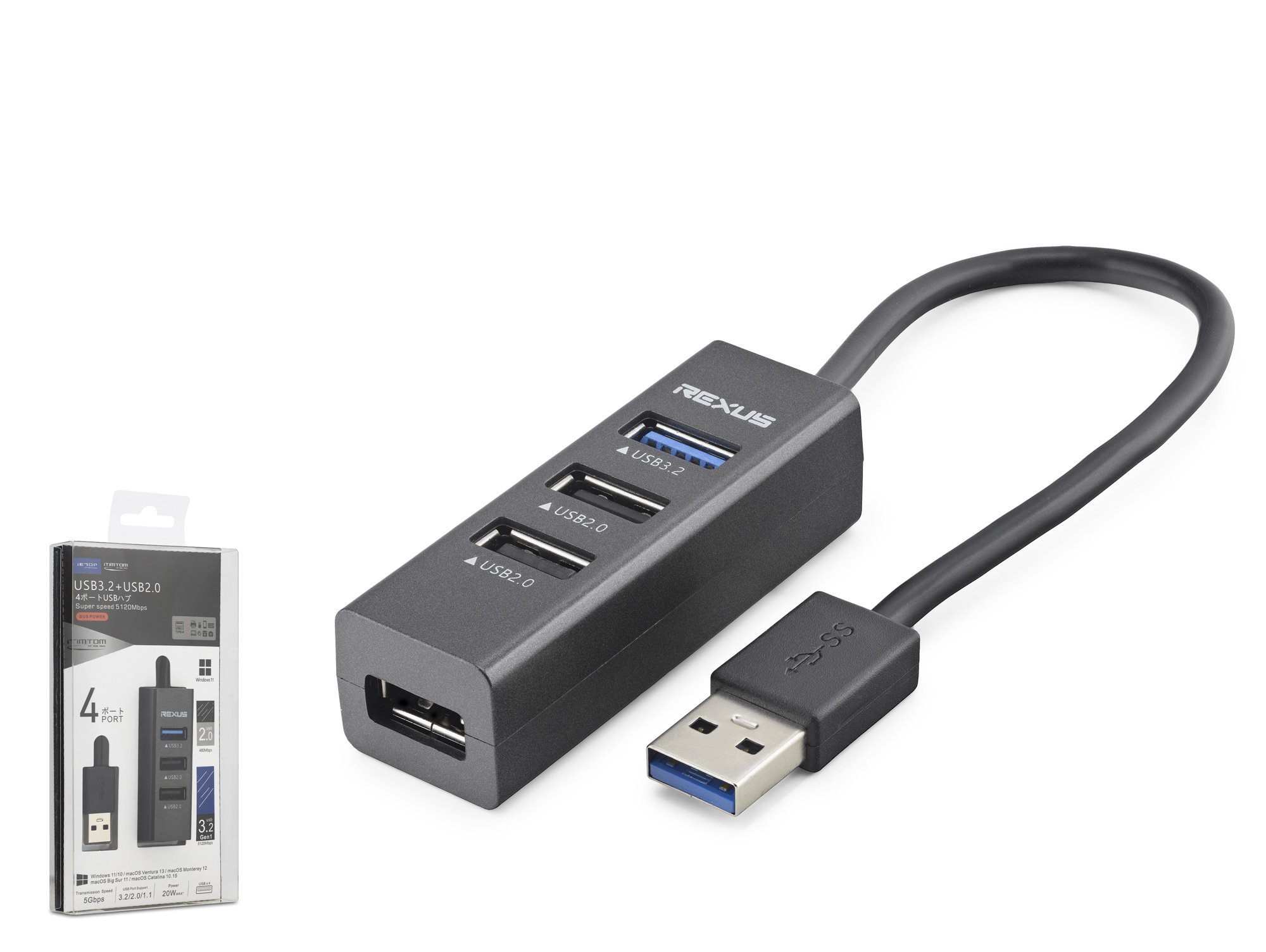 REXUS U3201 USB 3.2 Gen1 Hub 4 Port 5 Gbps Siyah