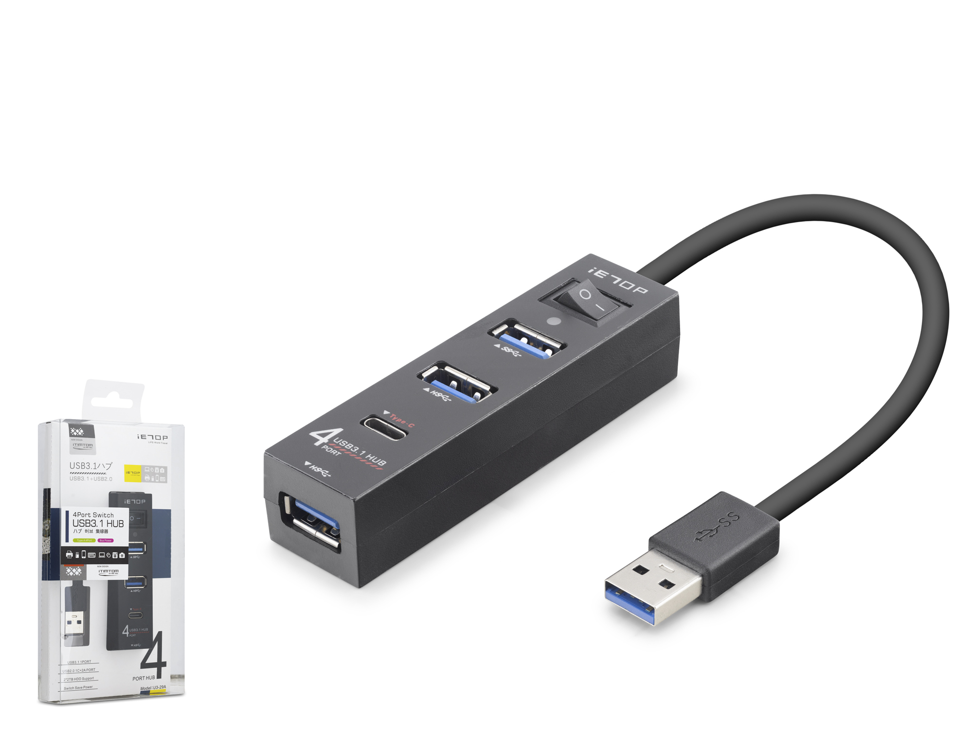 iETOP U329A USB 3.1 Gen1 Anahtarlı Hub 4 Port 5 Gbps Siyah