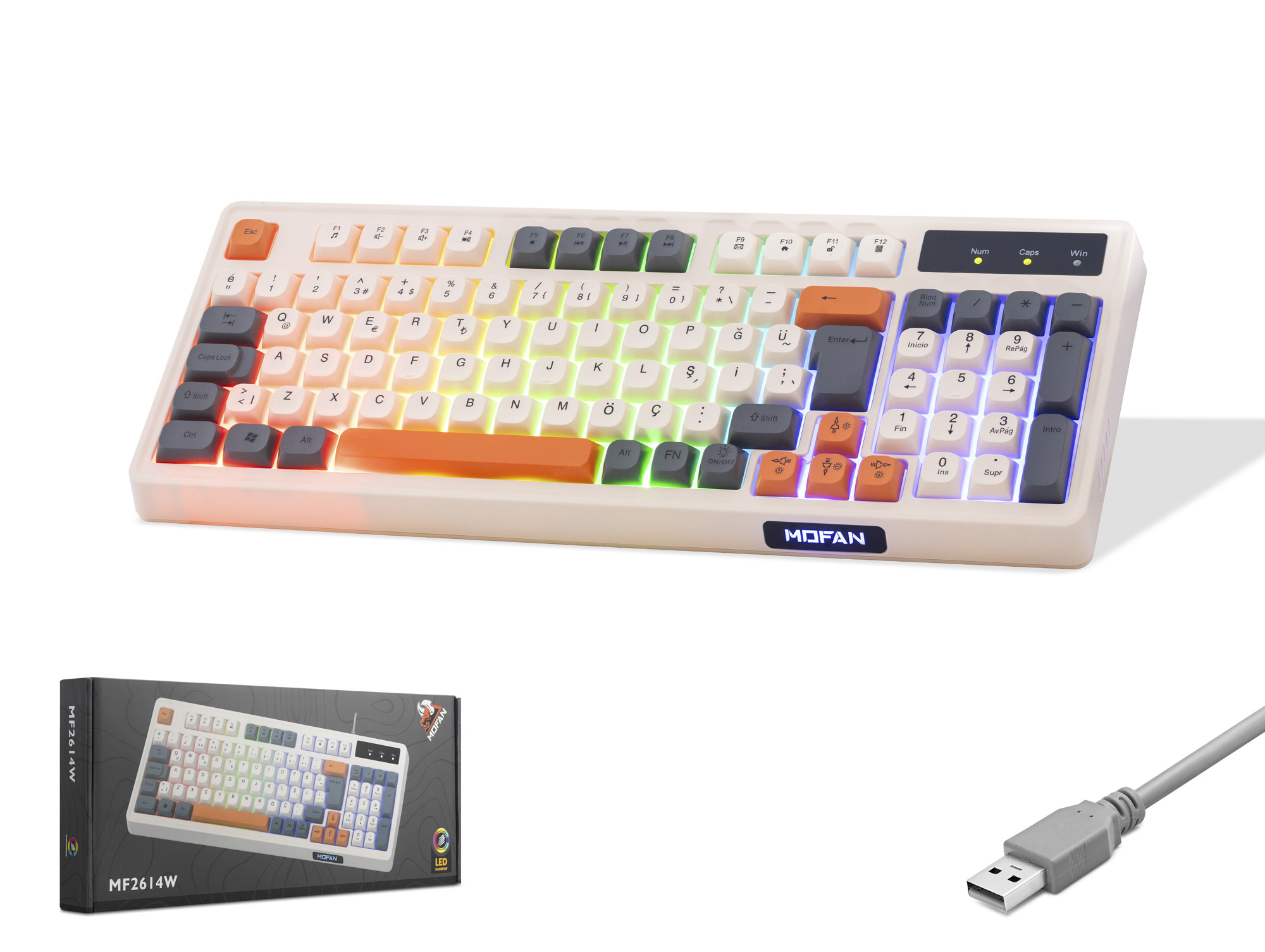 MOFAN MF2614W Membran Gaming Klavye RGB 95 Tuş Beyaz