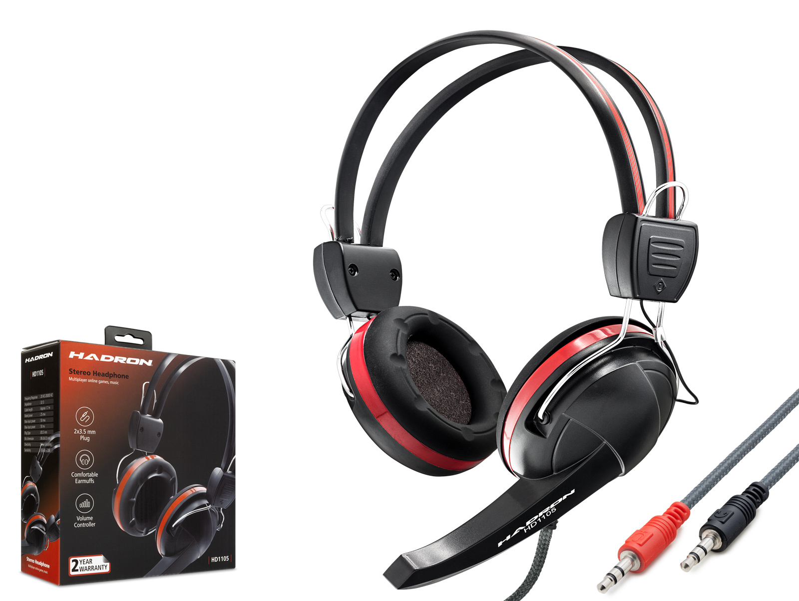 HADRON HD1105 2x 3.5 mm Over-Ear Mikrofonlu Bilgisayar Kulaklığı Siyah Kırmızı
