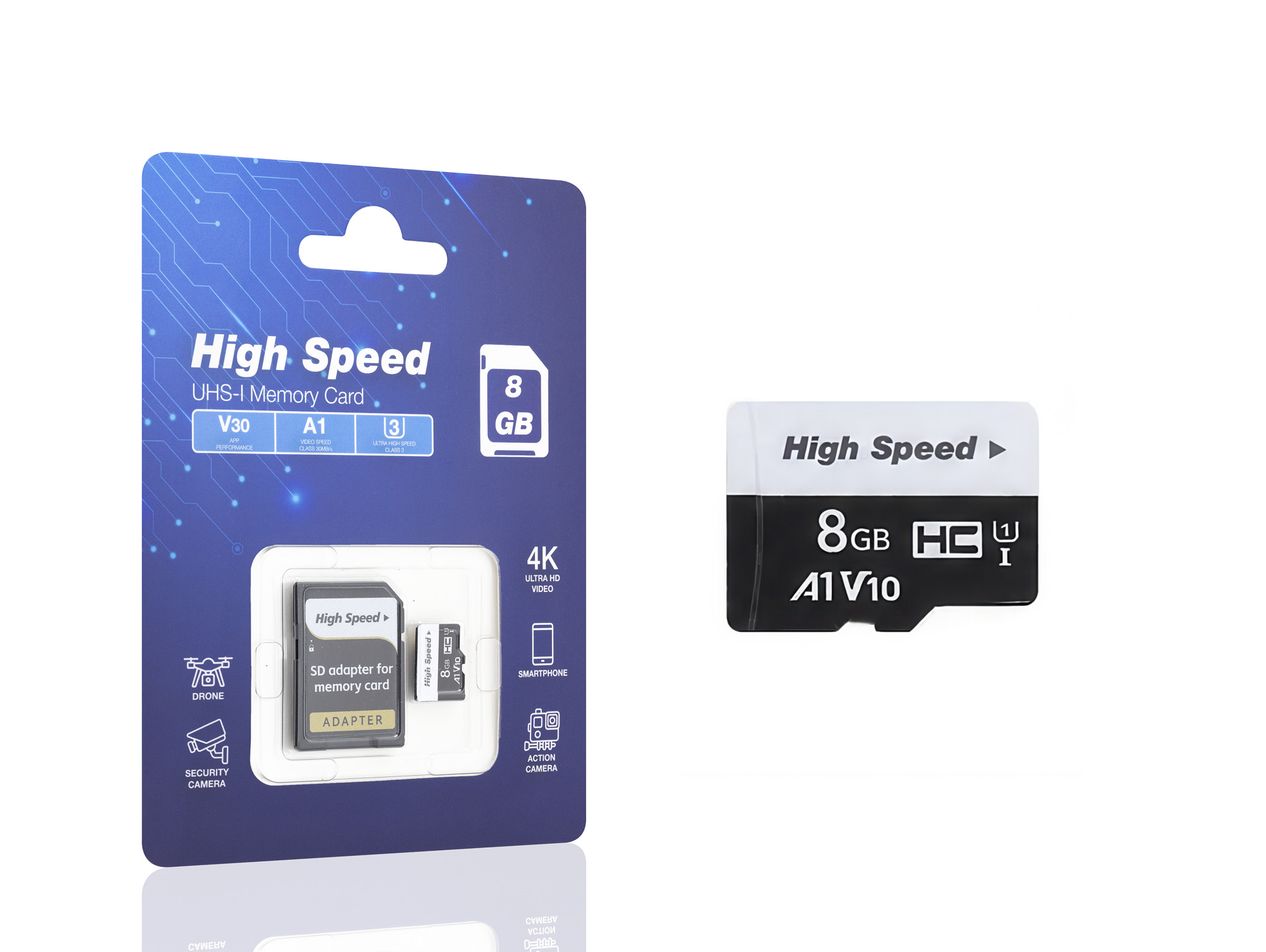 ELBA HS8GB 8 GB microSDHC Hafıza Kartı U1 V10 A1 Class 10 Adaptörlü Siyah