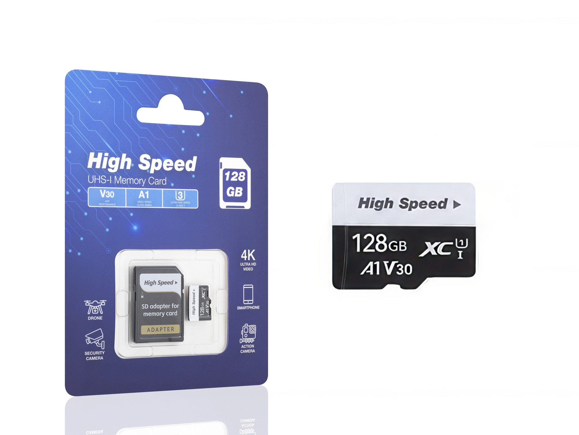 ELBA HS128GB 128 GB microSDXC Hafıza Kartı U3 V30 A1 Class 10 Adaptörlü Siyah