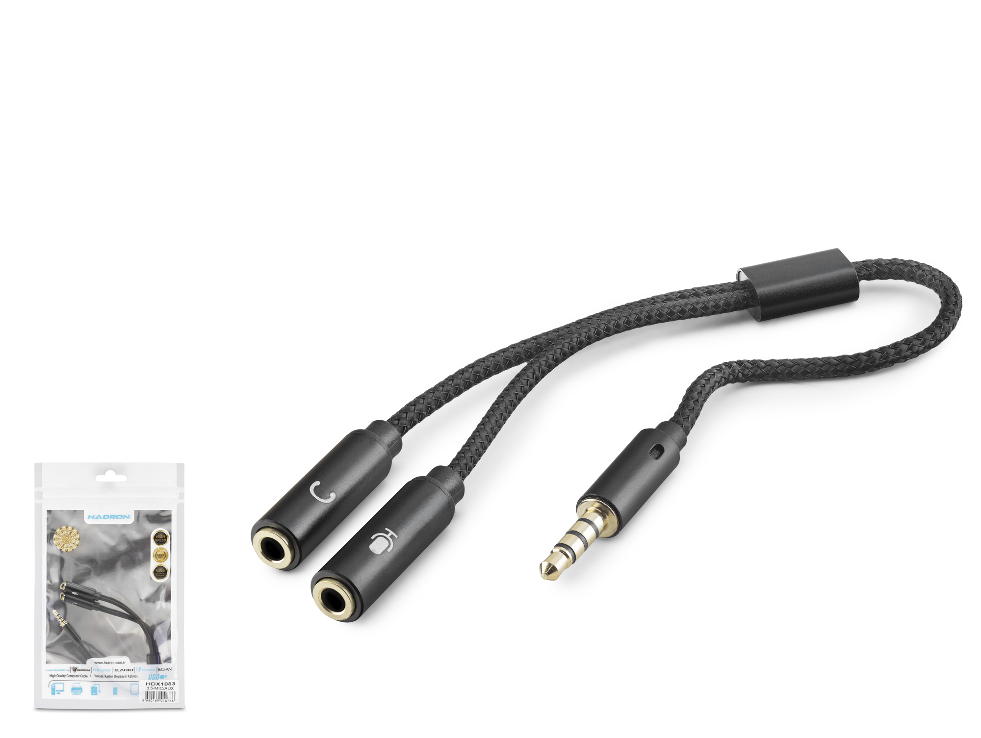 HADRON HDX1083 3.5 mm Kulaklık Mikrofon Ayırıcı Kablo 23 cm Siyah
