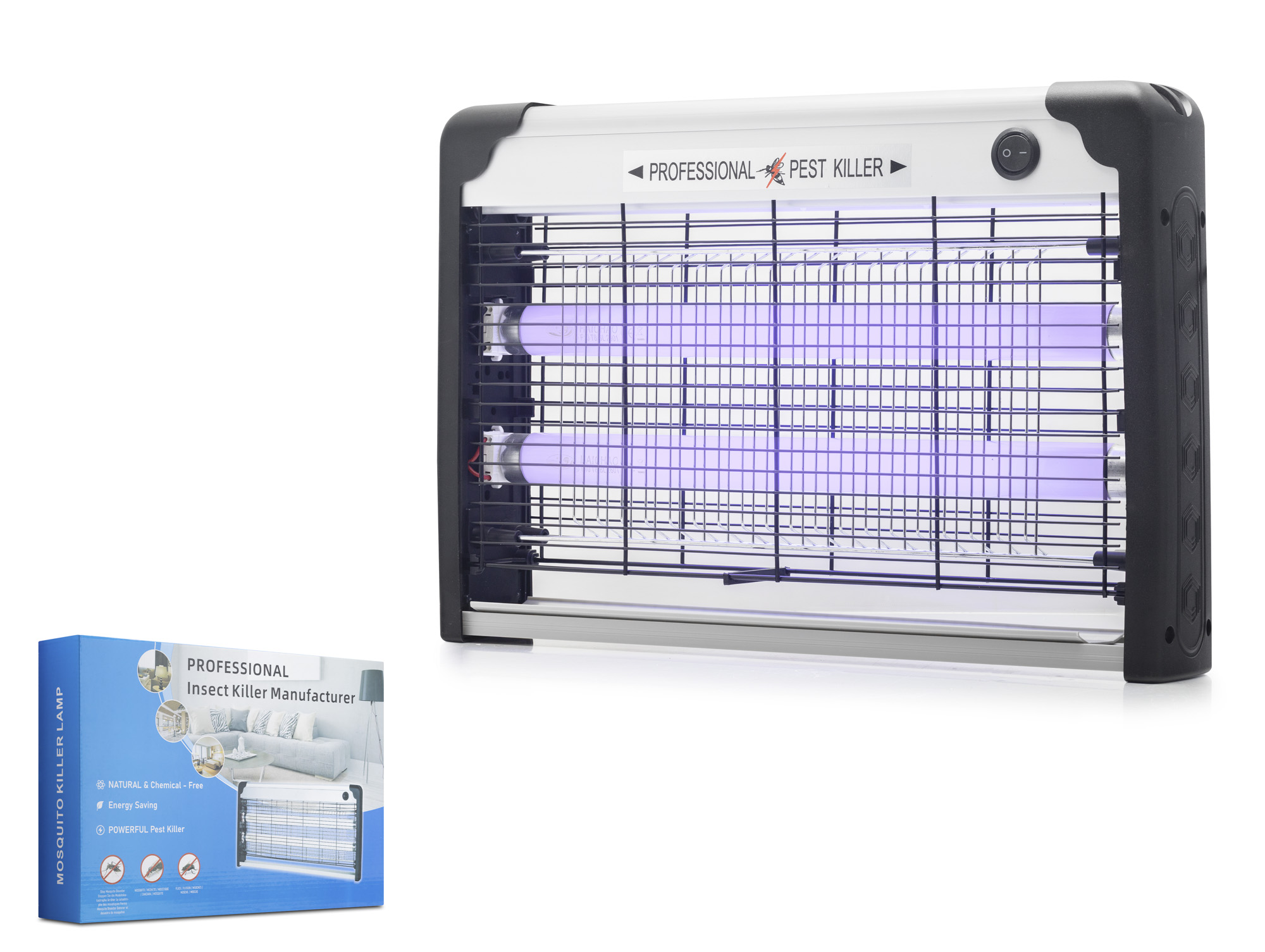 HADRON HDX9303 Elektrikli Sinek Öldürücü Cihaz 20W 39 cm Floresan Alüminyum Siyah Beyaz