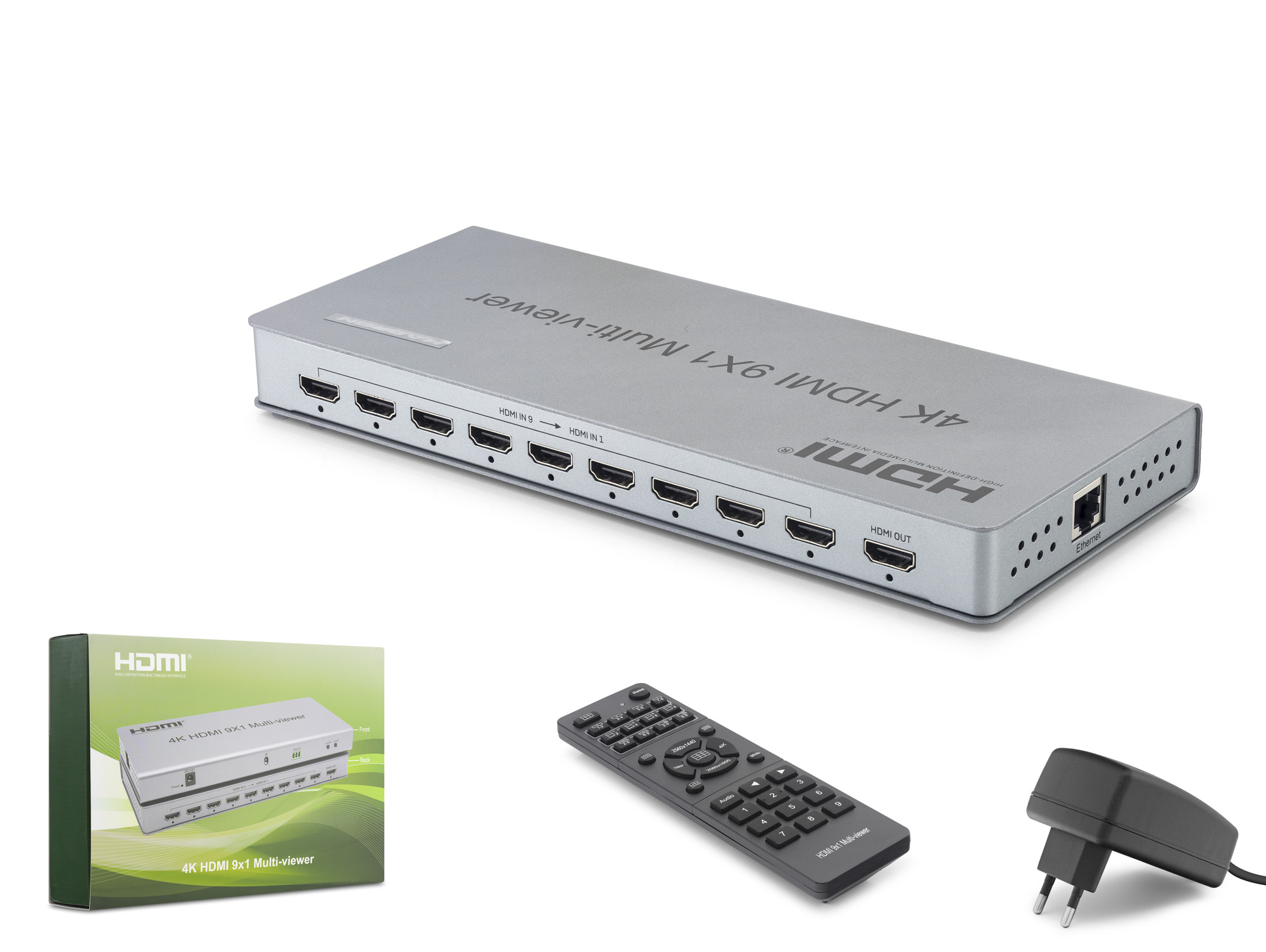 HADRON HDX1437 HDMI Multi Viewer Network Kontrollü Kumandalı 4K 30 Hz 9 Giriş 1 Çıkış Gri