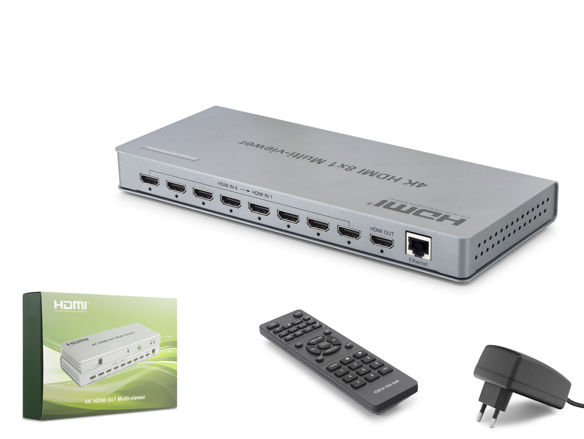 HADRON HDX1438 HDMI Multi Viewer Network Kontrollü Kumandalı 4K 30 Hz 8 Giriş 1 Çıkış Gri