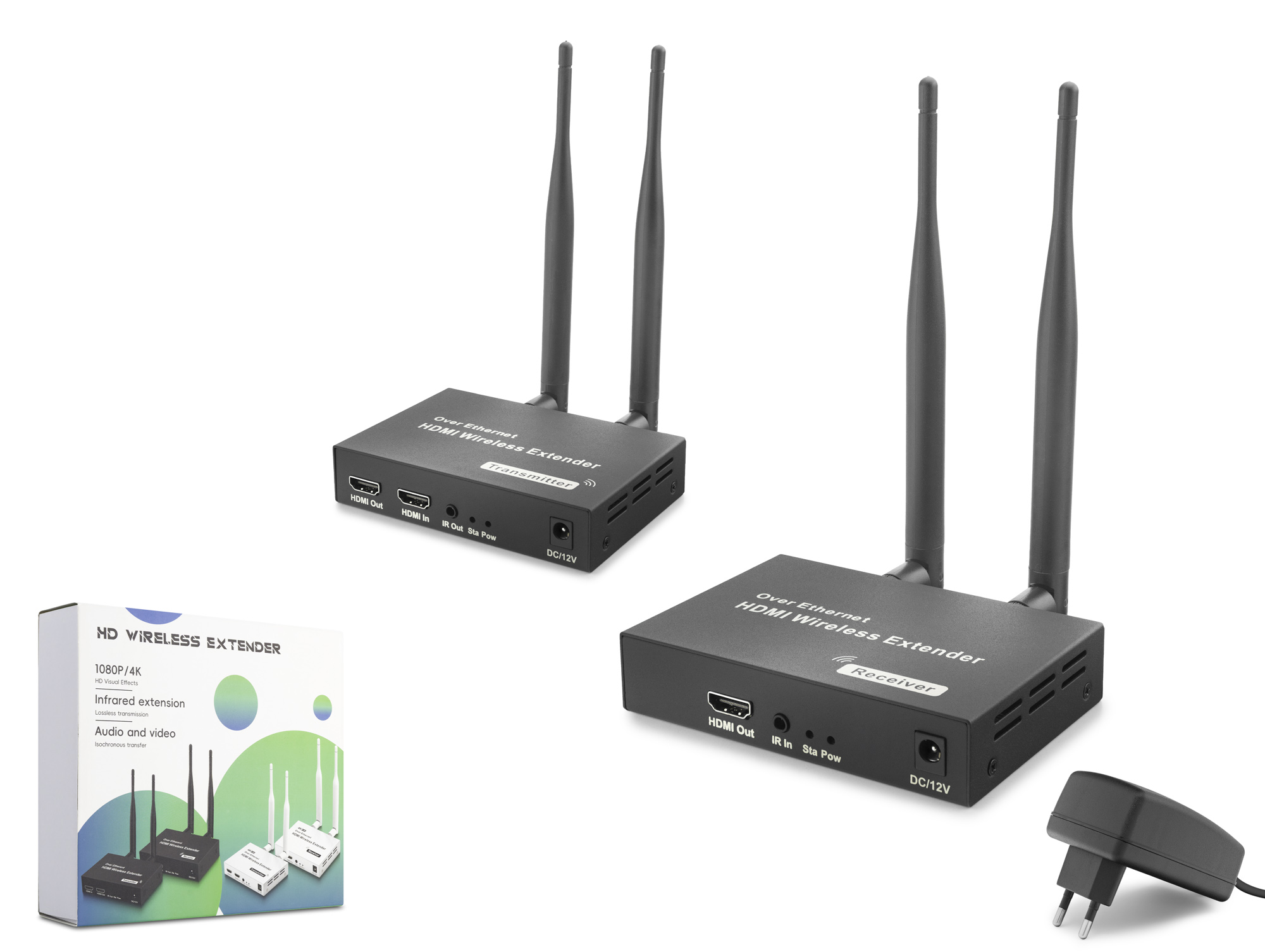 HADRON HDX1444 Kablosuz HDMI Görüntü Aktarım Seti Loop-Out IR 1080p 200 m Siyah