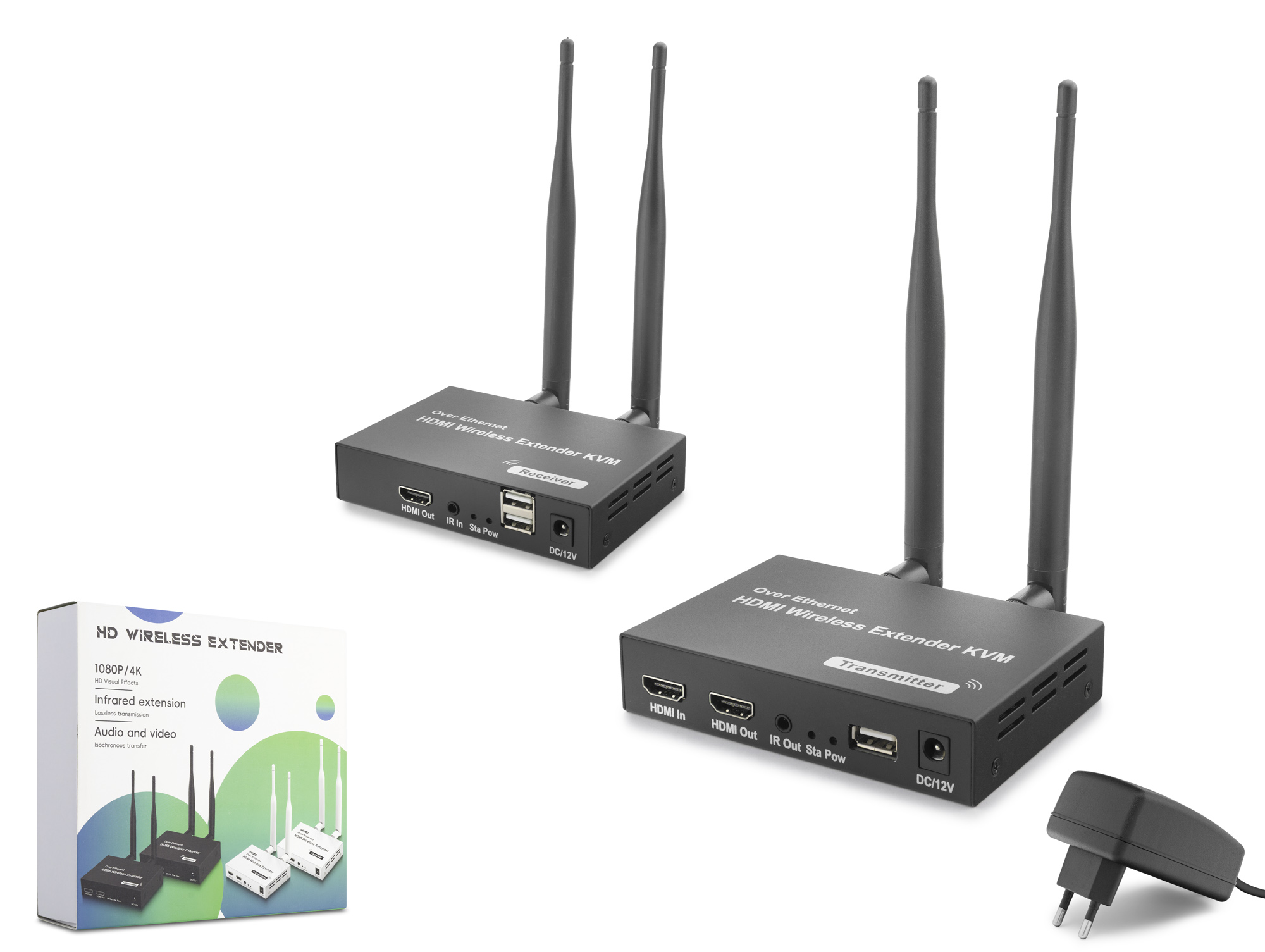 HADRON HDX1443 Kablosuz HDMI KVM Görüntü Aktarım Seti Loop-Out IR 1080p 300 m Siyah
