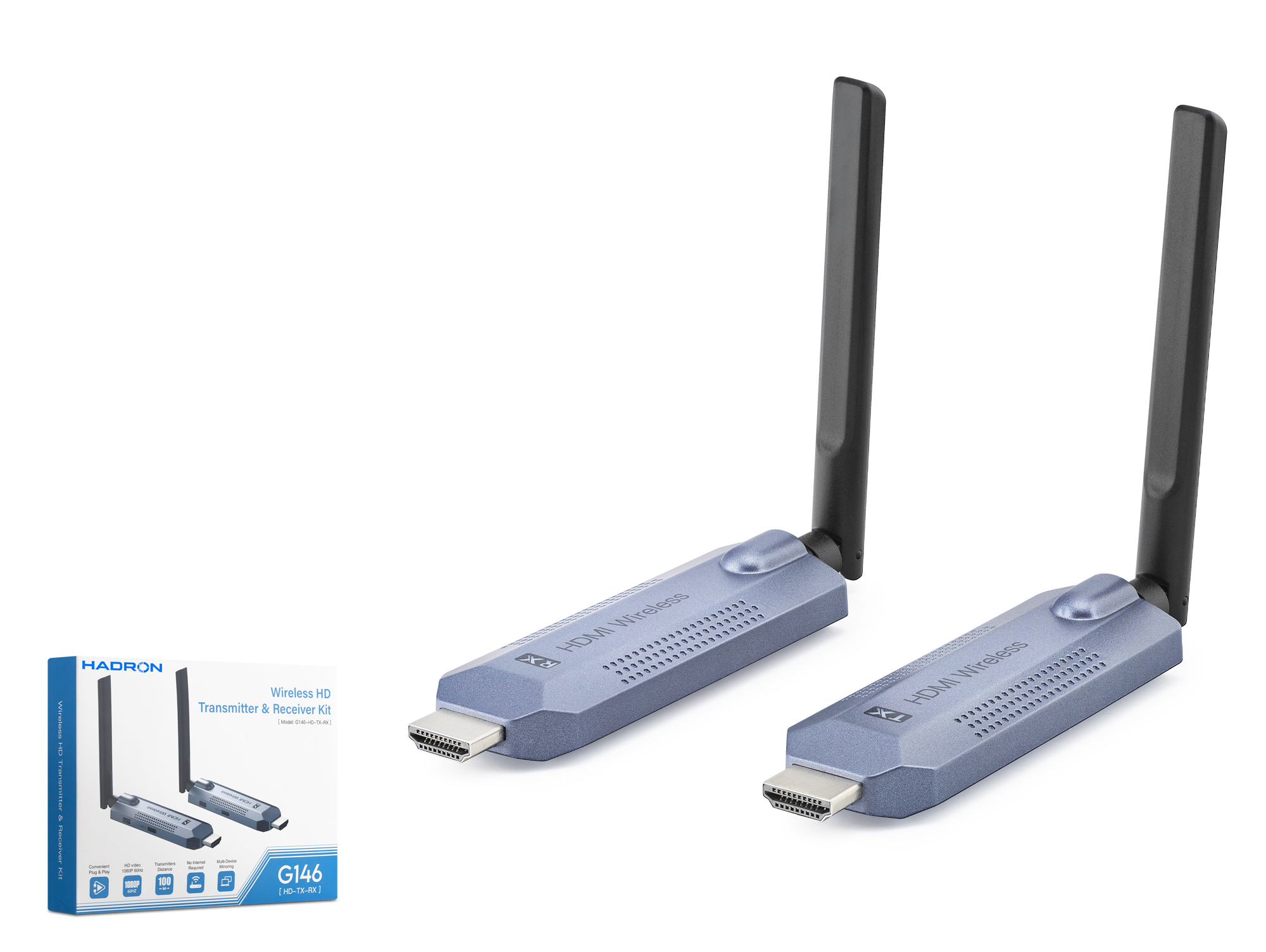 HADRON HDX1445 Kablosuz HDMI Görüntü Aktarım Seti 1080p 60 Hz 150 m Gri