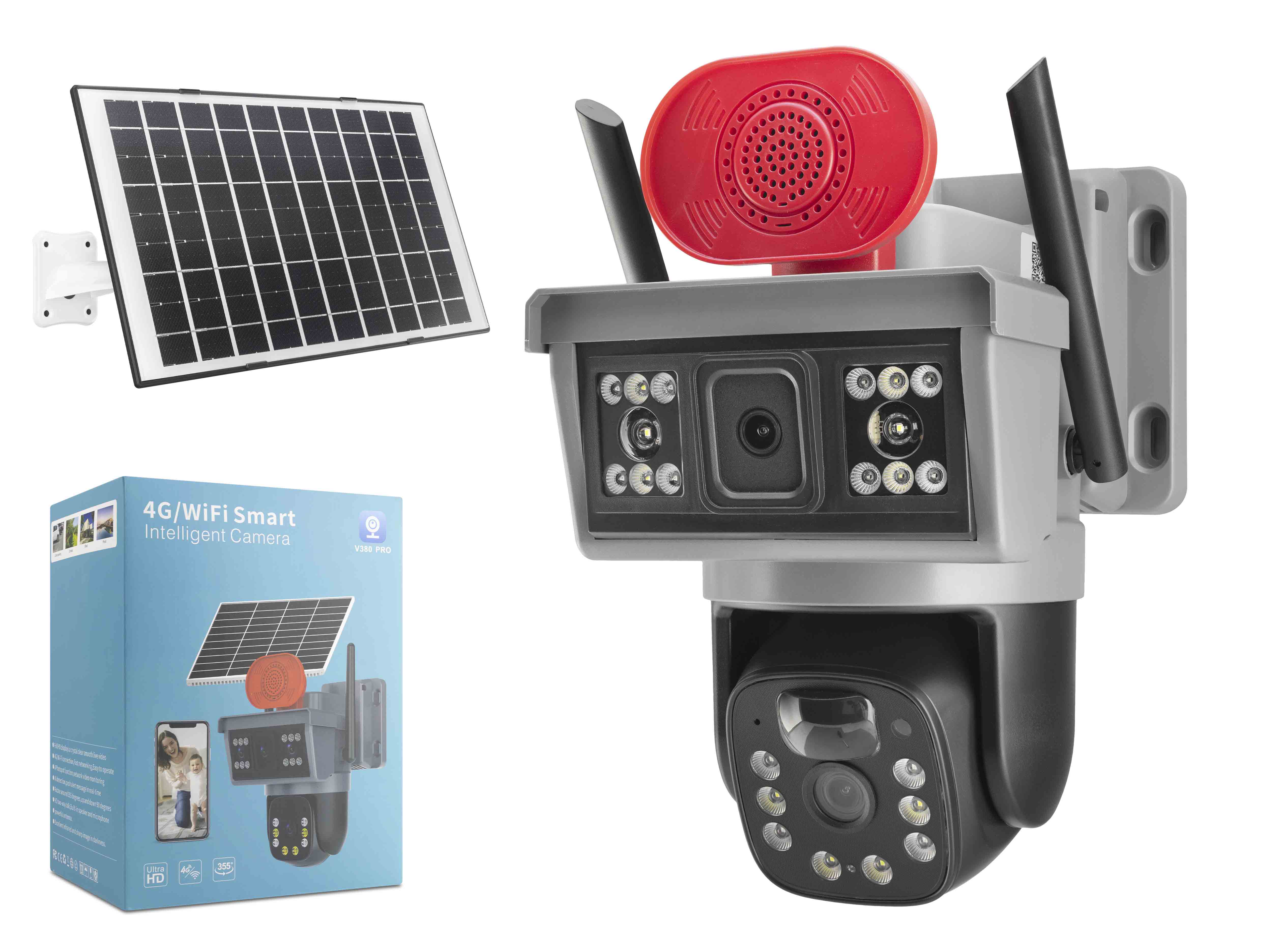 X5-TECH YT-15G Solar 4G SIM Kartlı Speed Dome IP Güvenlik Kamerası 2 x 3MP V380 Siyah
