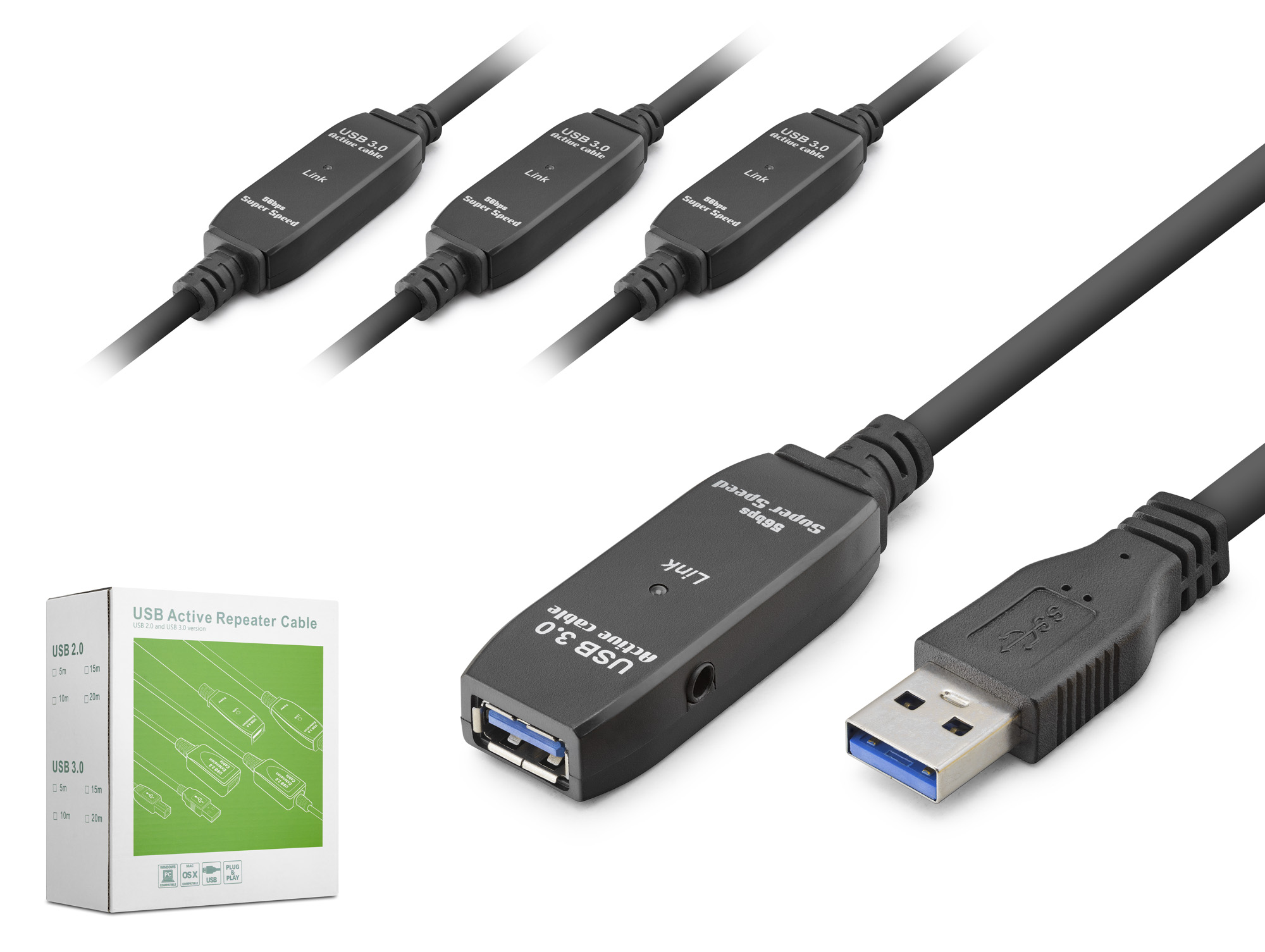 HADRON HDX7566 USB 3.0 Active Repeater Uzatma Kablosu 30 m Siyah