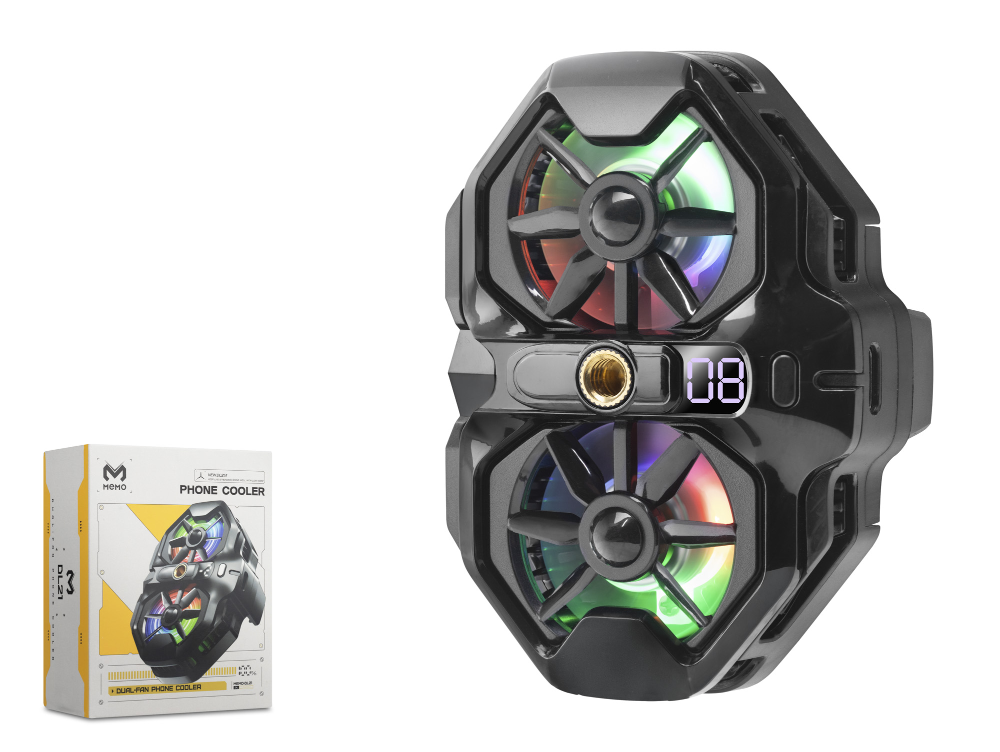HADRON DL21 Klipsli Telefon Soğutucu Çift Fanlı RGB Ekranlı Tripod Bağlantılı Siyah