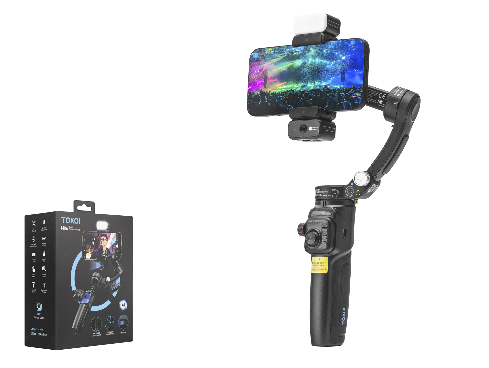 HADRON M06 3 Eksenli Gimbal Selfie Çubuğu AI Takipli Işıklı Mikrofonlu Bluetooth Tripod Siyah