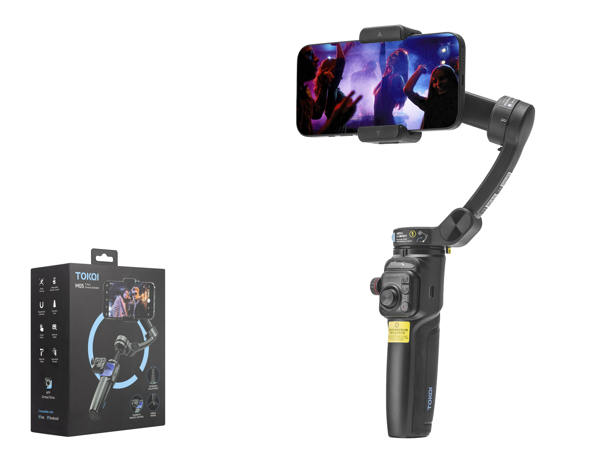 HADRON M05 3 Eksenli Gimbal Selfie Çubuğu AI Takipli Mikrofonlu Bluetooth Tripod Siyah