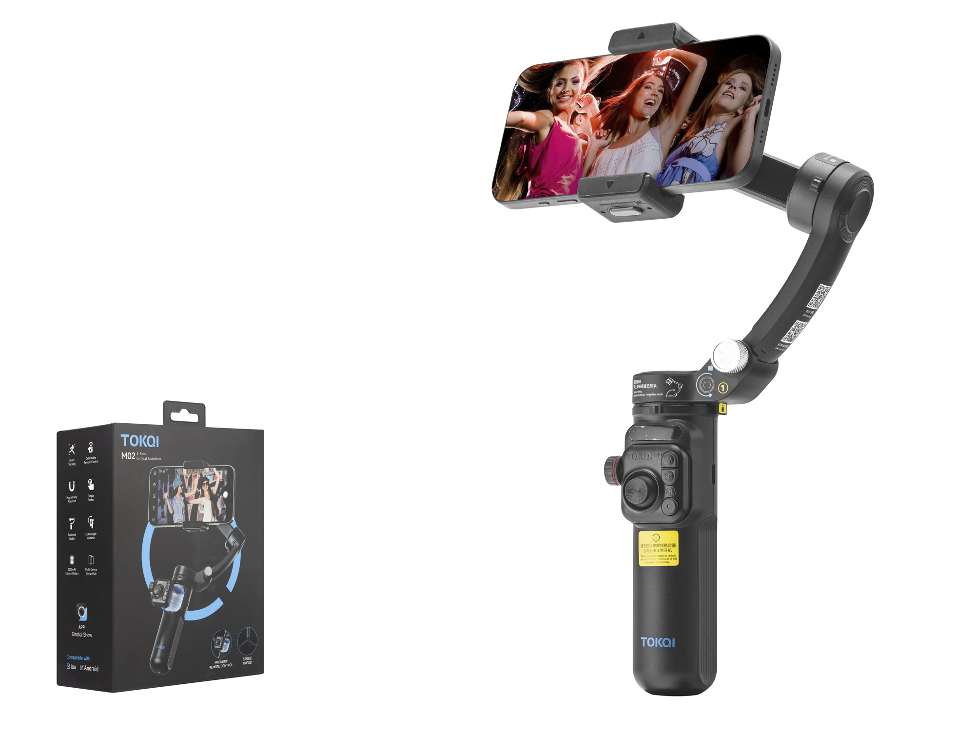 HADRON M02 3 Eksenli Gimbal Selfie Çubuğu AI Takipli Bluetooth Tripod Siyah