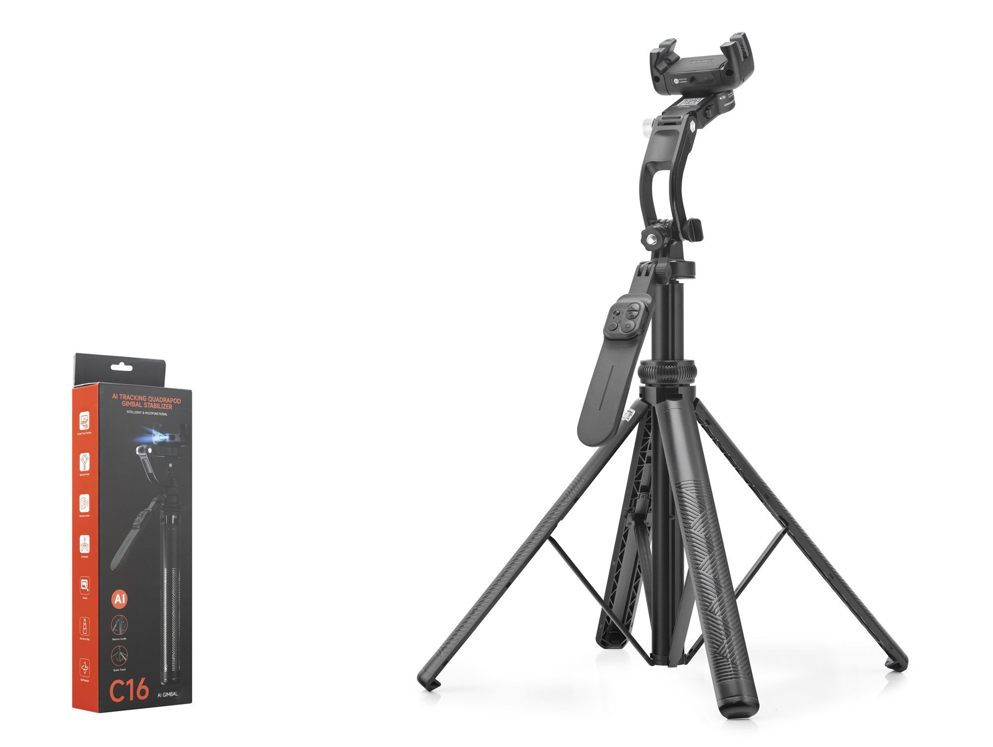 HADRON C16 Tek Eksenli Gimbal Selfie Çubuğu AI Takipli Bluetooth Kumandalı Tripod 183 cm Siyah