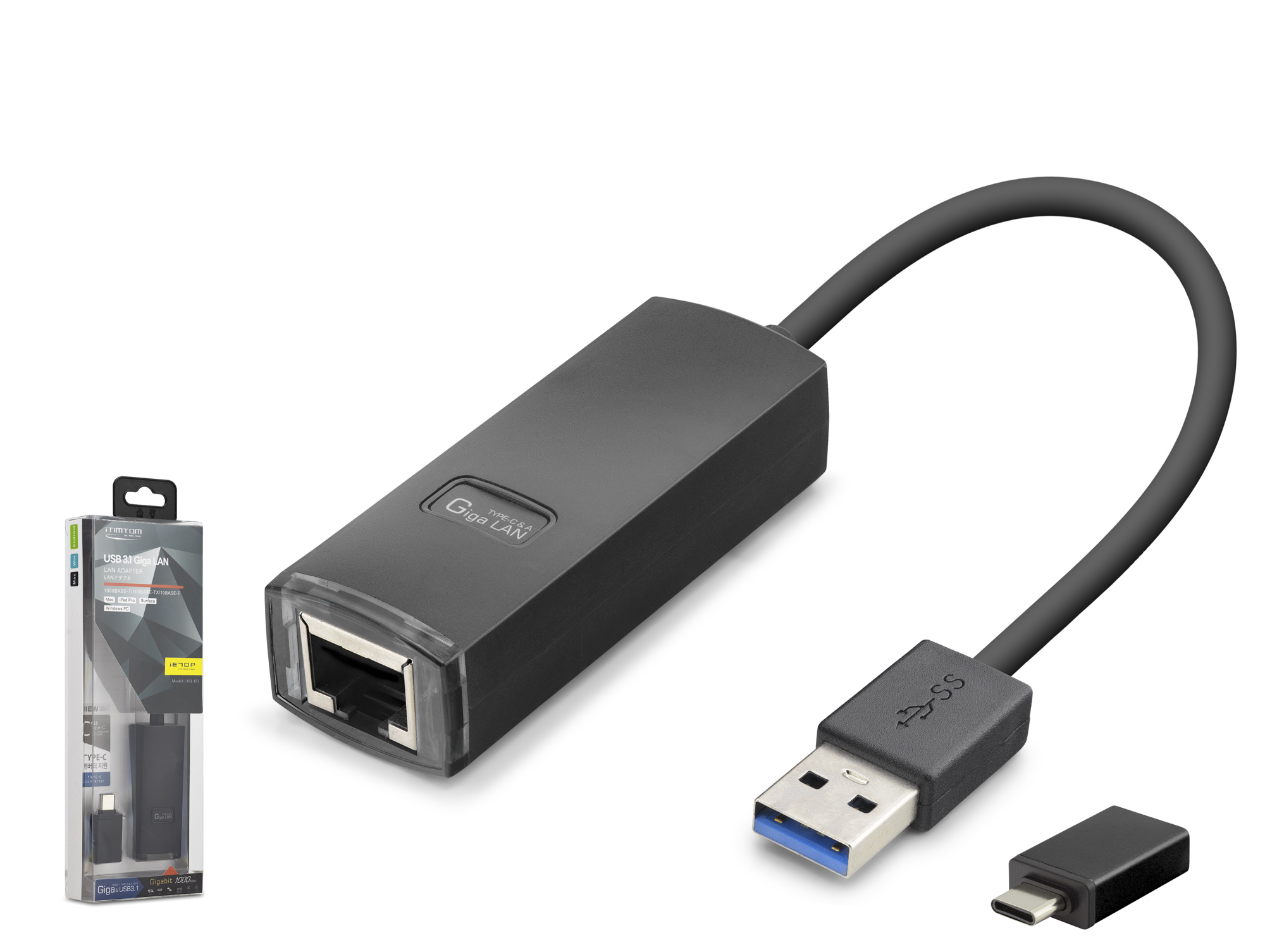 iETOP LAN03 USB 3.1 Type-C Gen1 Ethernet Adaptör Gigabit Siyah