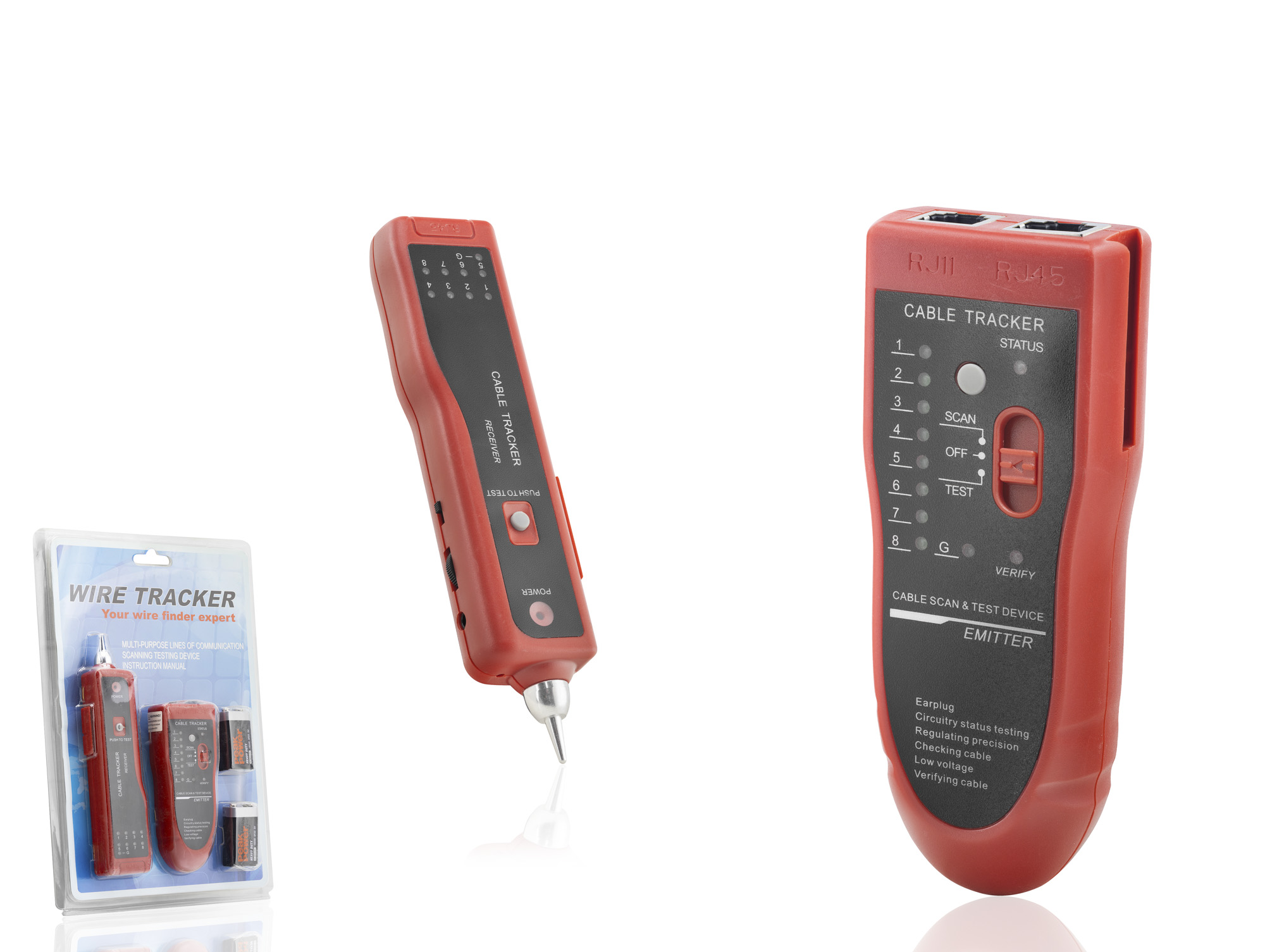 HADRON HDX6527 Wire Tracker Kablo Bulucu ve Hat Test Cihazı Kırmızı Siyah