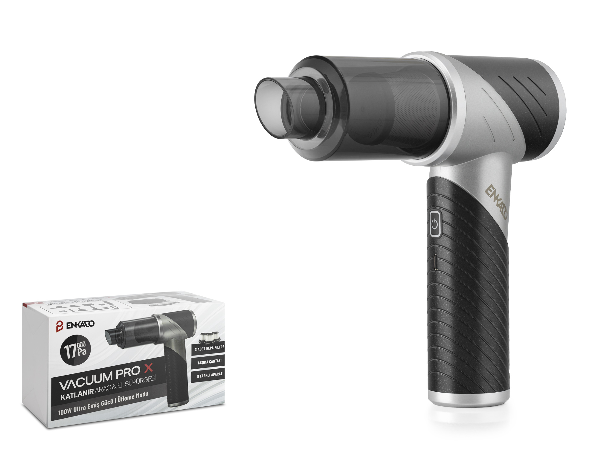 ENKADO EKD-SP20 Şarjlı Katlanabilir Araç Süpürgesi 17000 Pa 100W Vakum Üfleme Siyah