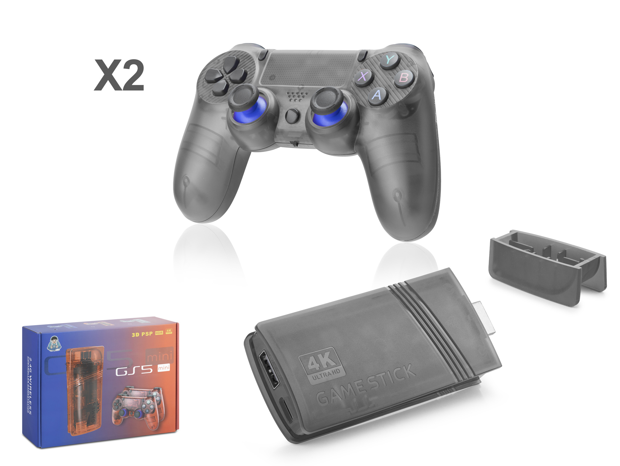 HADRON GS5 MINI Retro Oyun Stick HDMI Çift GamePad Seti 64 GB Hafıza Kartlı 2.4G Kablosuz Siyah