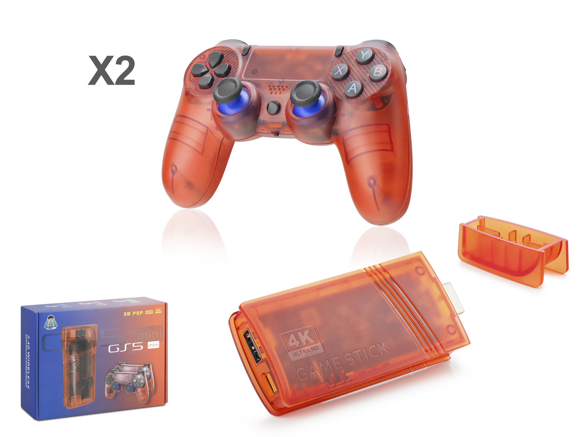 HADRON GS6R MINI Retro Oyun Stick HDMI Çift GamePad Seti 64 GB Hafıza Kartlı 2.4G Kablosuz Kırmızı