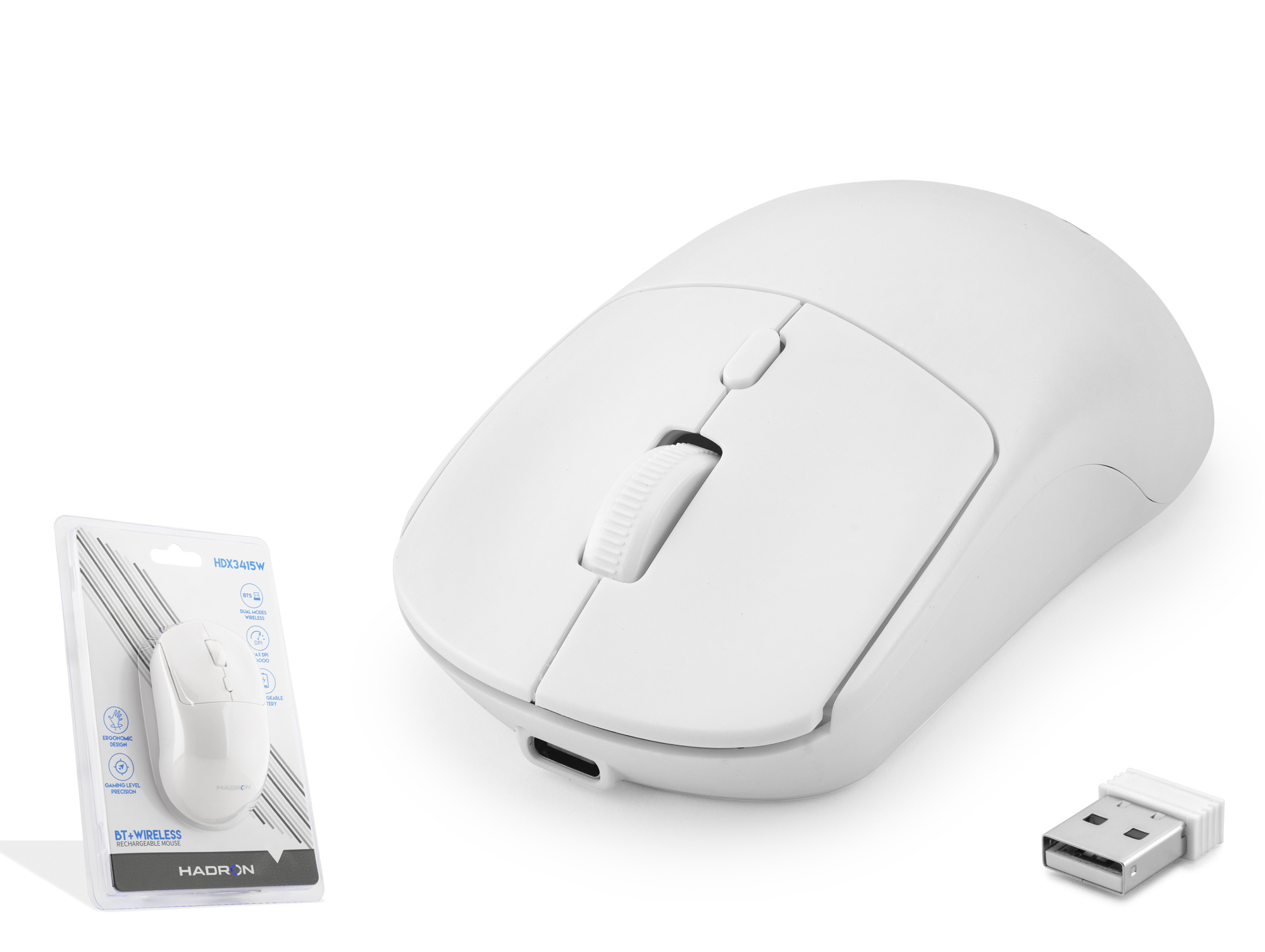HADRON HDX3415W Dual Mode Şarjlı Kablosuz Mouse 2.4 GHz Bluetooth 5.0 4000 DPI Beyaz
