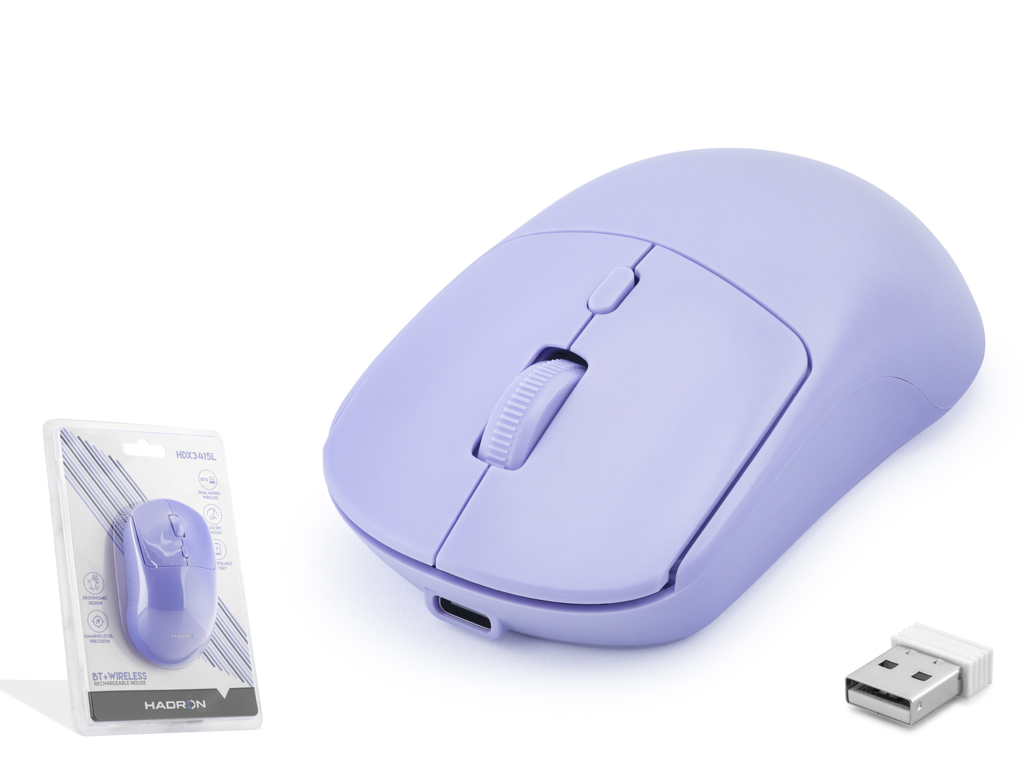 HADRON HDX3415L Dual Mode Şarjlı Kablosuz Mouse 2.4 GHz Bluetooth 5.0 4000 DPI Lila