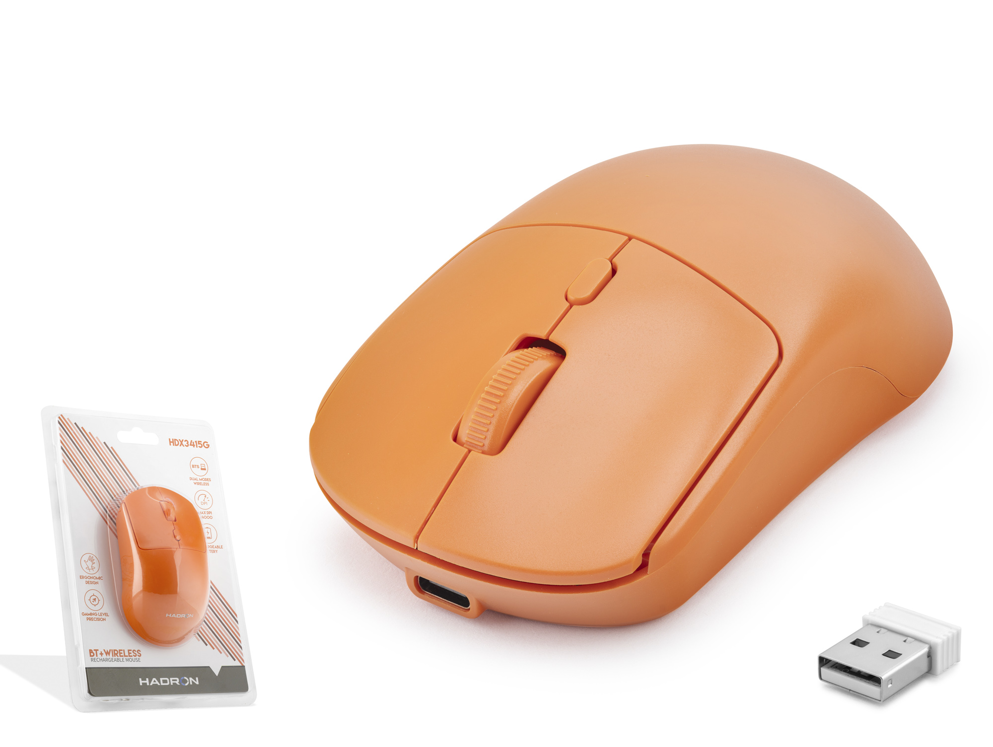HADRON HDX3415G Dual Mode Şarjlı Kablosuz Mouse 2.4 GHz Bluetooth 5.0 4000 DPI Turuncu
