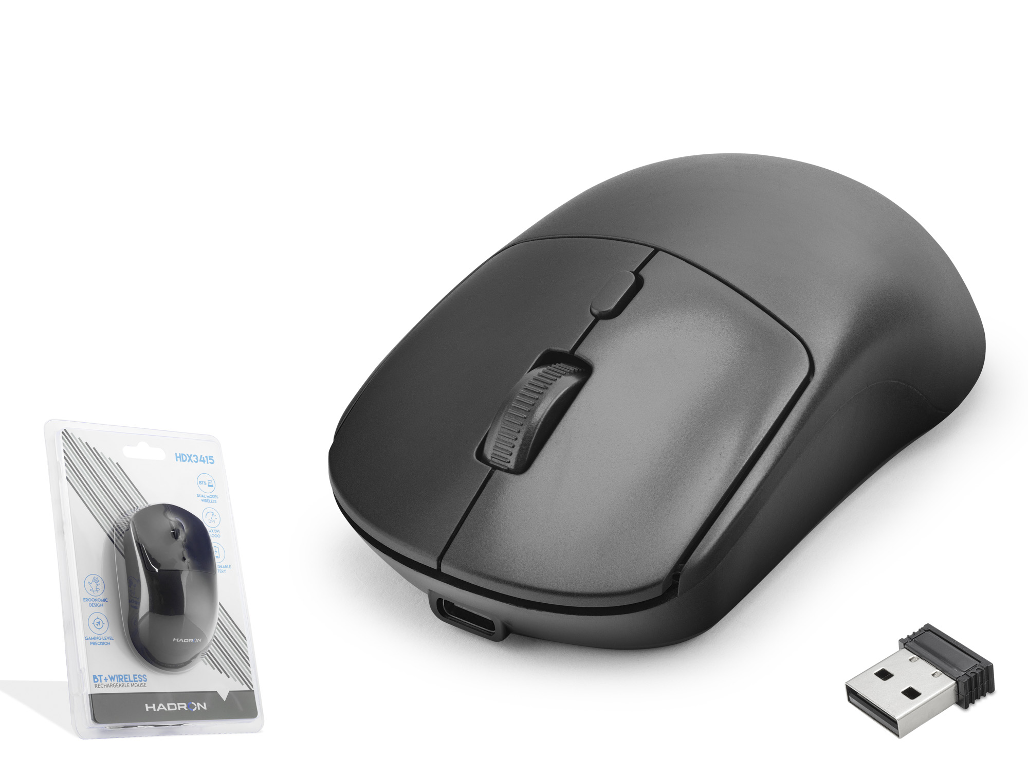 HADRON HDX3415 Dual Mode Şarjlı Kablosuz Mouse 2.4 GHz Bluetooth 5.0 4000 DPI Siyah