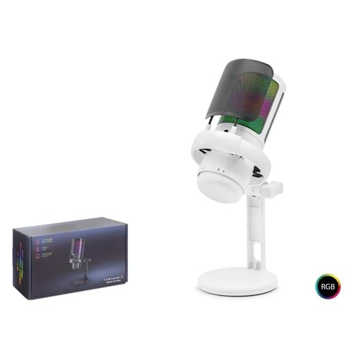 Hadron ME6SB Profesyonel RGB USB Mikrofon - 192kHz/24Bit Kondenser Kayıt Seti Siyah