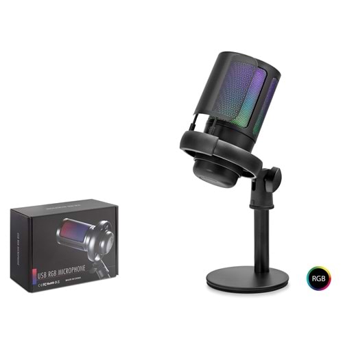 Hadron M9 Profesyonel RGB Gaming Mikrofon - 48kHz/16Bit USB ve Type-C Bağlantılı Siyah