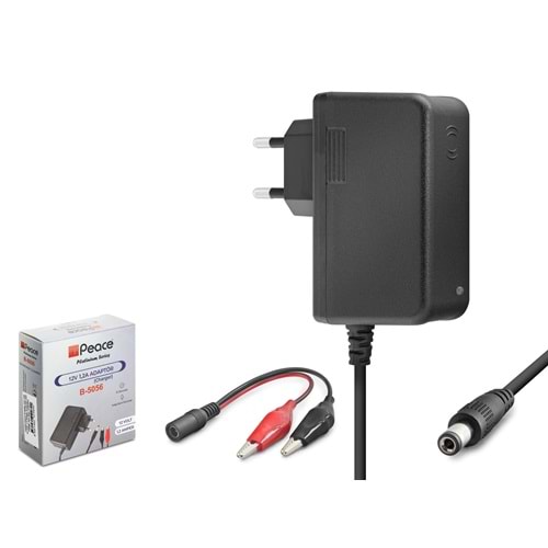 PEACE B5056 Akü Şarj Adaptörü 12V 1.2A 14.4W Krokodil Uç Siyah