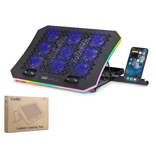 HADRON DCXA19 Laptop Soğutucu 9 Fan RGB Telefon Standlı - Siyah
