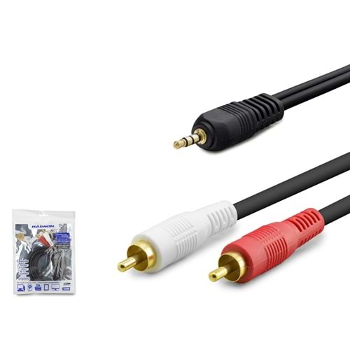 HADRON HDX1058 3.5 mm to 2 RCA Kablo 1.5 m - Siyah