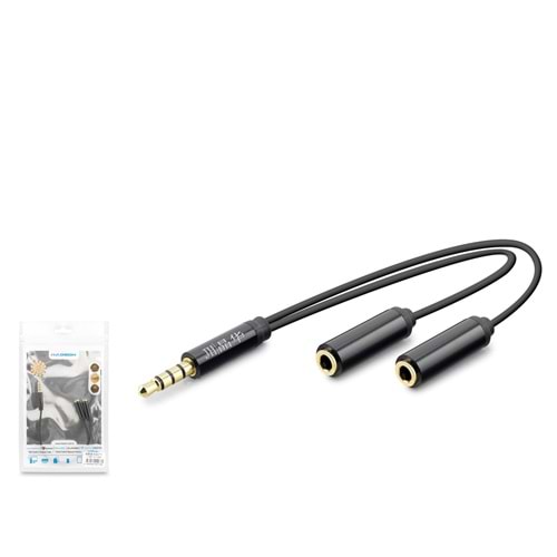 HADRON HDX1071 3.5 mm TRRS Kulaklık ve Mikrofon Splitter Kablosu 23 cm - Siyah