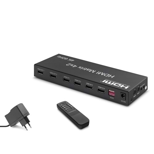 HADRON HDX1334 HDMI Switch + Splitter Matrix 4K 60 Hz 4 In 2 Out - Siyah