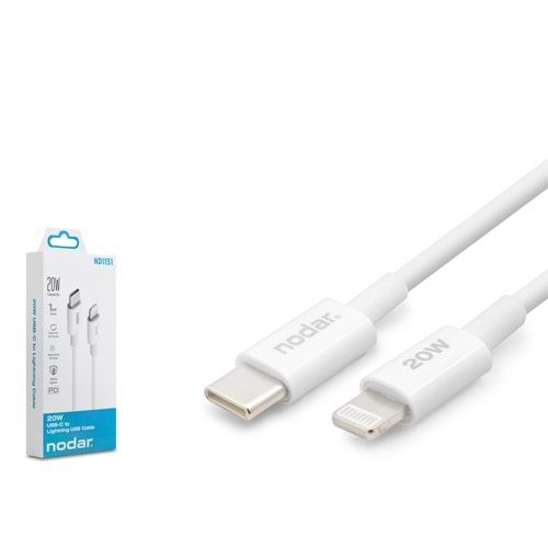 NODAR ND1151 Type-C Lightning Şarj ve Data Kablosu 20W 1 m - Beyaz