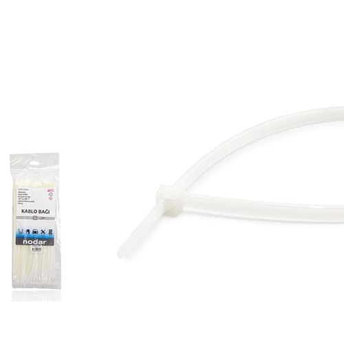 NODAR ND4804B Kablo Bağı 3.6 x 250 mm 100\'lü Paket - Beyaz