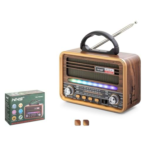 NNS NS7068BT Bluetooth Nostaljik FM Radyo TWS USB TF AUX RGB Taşınabilir Hoparlör - Kahverengi