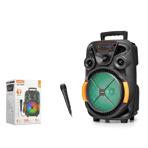 KIMISO QS4009 Bluetooth Hoparlör FM Radyo 8 İnç USB TF AUX RGB Mikrofonlu - Siyah