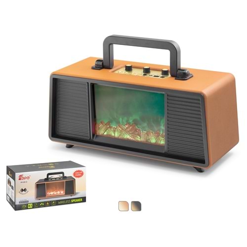 FEPE FP391S Bluetooth Nostaljik FM Radyo USB TF AUX Solar Şarjlı RGB Alev Efektli Taşınabilir Hoparlör