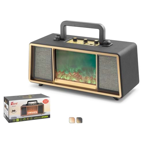 FEPE FP392S Bluetooth Nostaljik FM Radyo USB TF AUX Solar Şarjlı RGB Alev Efektli Taşınabilir Hoparlör